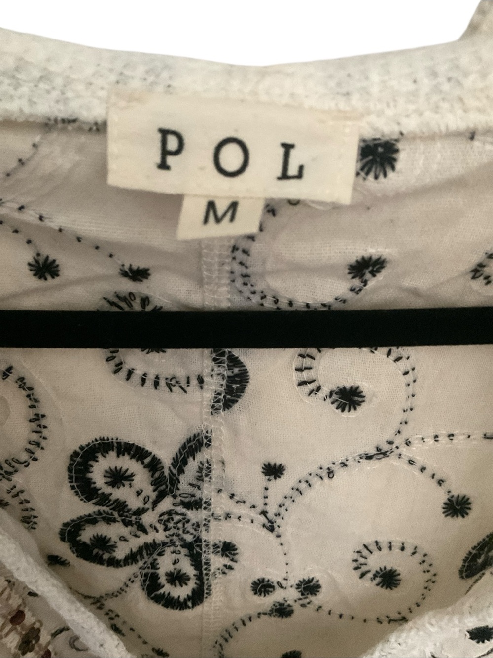 POL NWOT M Ivory Floral Embroidered Mixed Media Hooded Boho Top A34 - Picture 4 of 7